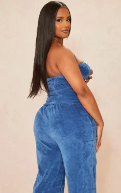 Shape Blue Velour Cup Detail Longline Bandeau