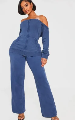 Shape Blue Washed Bardot Zip Up Sweatshirt