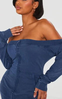 Shape Blue Washed Bardot Zip Up Sweatshirt