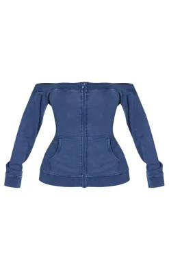 Shape Blue Washed Bardot Zip Up Sweatshirt