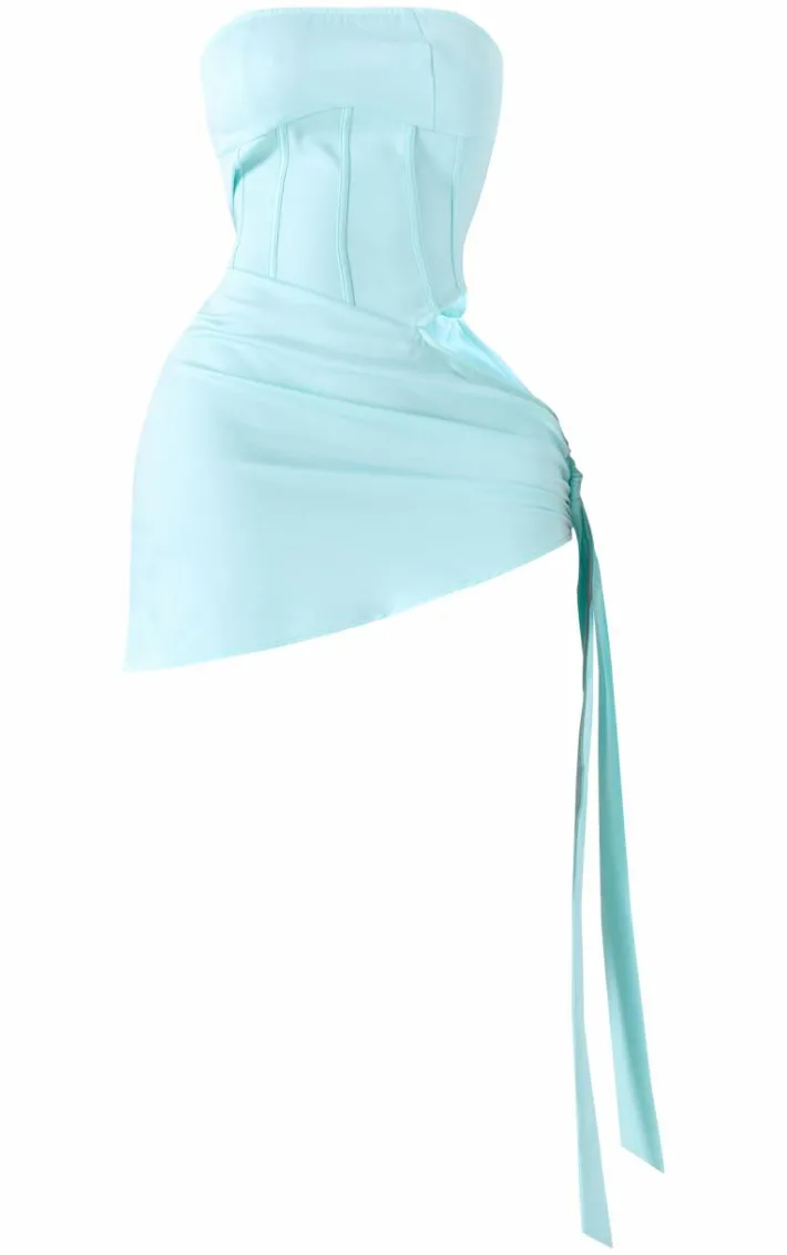 Shape Blue Woven Corset Detail Tie Side Bodycon Dress