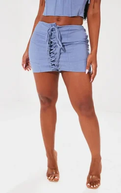 Shape Blue Woven Lace Up Detail Mini Skirt