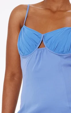 Shape Blue Woven Ruched Cup Detail Strappy Mini Dress