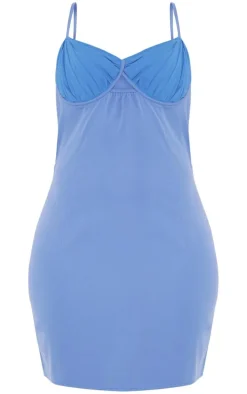 Shape Blue Woven Ruched Cup Detail Strappy Mini Dress