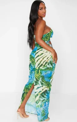 Shape Blue Zebra Print Chiffon Strappy Cut Out Maxi Dress