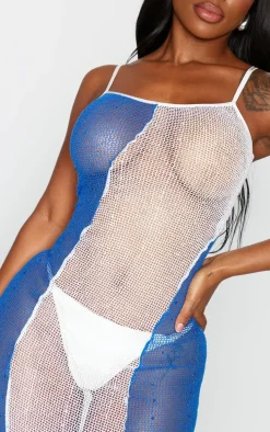 Shape Bright Blue Fishnet Contrast Detail Strappy Maxi Dress