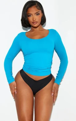 Shape Bright Blue Stretch Seamless Long Sleeve Longline Top