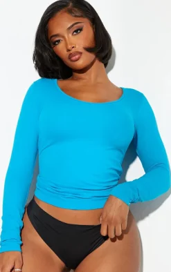 Shape Bright Blue Stretch Seamless Long Sleeve Longline Top