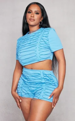 Shape Bright Blue Woven Lace Up Detail Shorts