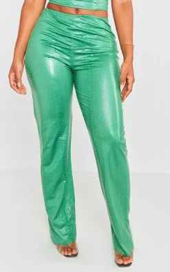 Shape Bright Green Coated Croc Flare Pants