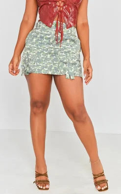 Shape Bright Green Pixel Camo Printed Pocket Mini Skirt