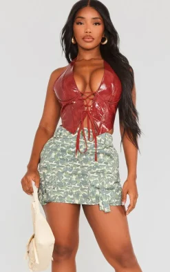 Shape Bright Green Pixel Camo Printed Pocket Mini Skirt