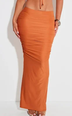 Shape Bright Orange Slinky Ruched Midaxi Skirt