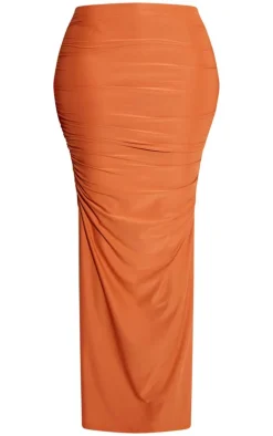 Shape Bright Orange Slinky Ruched Midaxi Skirt