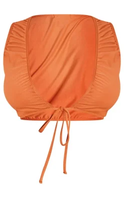 Shape Bright Orange Slinky Tie Front Sleeveless Top