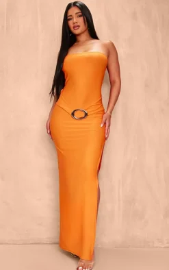 Shape Bright Orange Soft Touch Bandeau Belted Midaxi Dress
