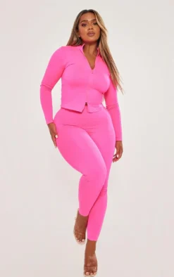 Shape Bright Pink Branded Contour Zip Long Sleeve Gym Top