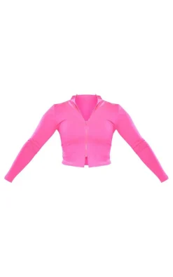 Shape Bright Pink Branded Contour Zip Long Sleeve Gym Top