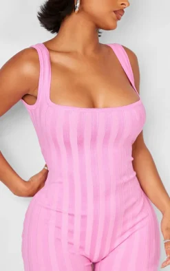 Shape Bright Pink Knit Contrast Sleeveless Unitard