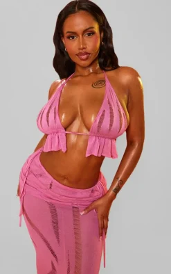 Shape Bright Pink Knit Ladder Detailed Halterneck Bralet