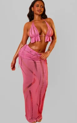 Shape Bright Pink Knit Ladder Detailed Halterneck Bralet