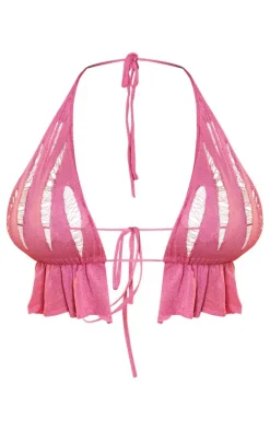 Shape Bright Pink Knit Ladder Detailed Halterneck Bralet