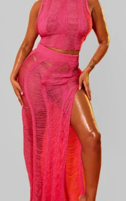 Shape Bright Pink Knit Ladder Maxi Skirt