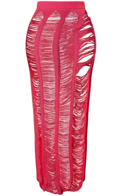 Shape Bright Pink Knit Ladder Maxi Skirt