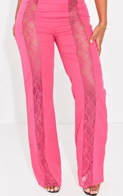 Shape Bright Pink Lace Insert Woven Straight Leg Pants