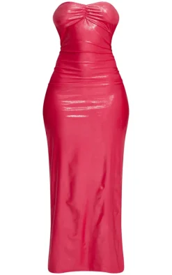 Shape Bright Pink Metallic Bandeau Ruched Bum Maxi Dress