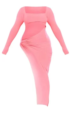 Shape Bright Pink Slinky Cut Out Knot Side Midaxi Dress