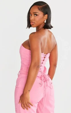 Shape Bright Pink Woven Lace Up Back Corset