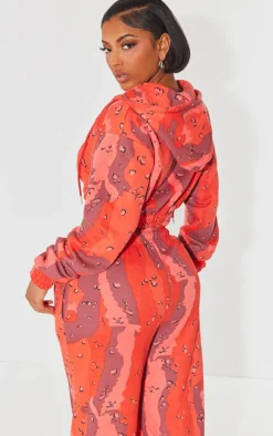 Shape Bright Red Cropped Camo Hoodie