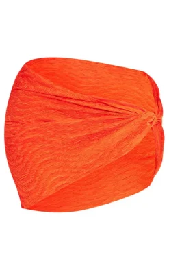 Shape Bright Red Plisse Textured Knot Side Mini Skirt