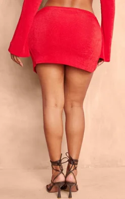 Shape Bright Red Slinky Acetate Knot Detail Mini Skirt