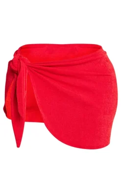 Shape Bright Red Slinky Acetate Knot Detail Mini Skirt