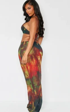 Shape Brown Abstract Printed Chiffon Ring Detail Maxi Dress