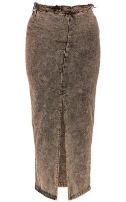 Shape Brown Denim Raw Edge Maxi Skirt