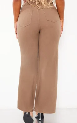 Shape Brown Denim Washed Ripped Wide Leg Jeans