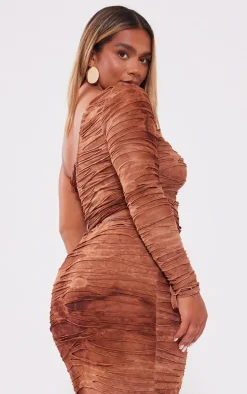 Shape Brown Distressed One Shoulder Crop Top