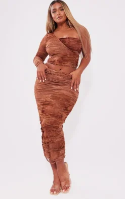 Shape Brown Distressed One Shoulder Crop Top