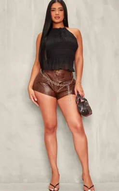 Shape Brown Faux Leather Belt Detail Hot Pants