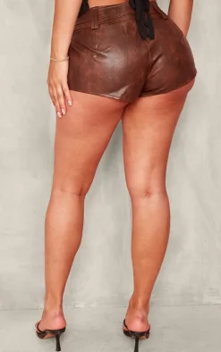 Shape Brown Faux Leather Belt Detail Hot Pants