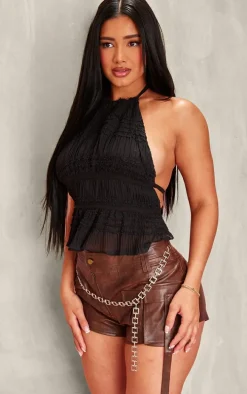 Shape Brown Faux Leather Belt Detail Hot Pants