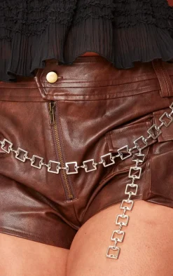 Shape Brown Faux Leather Belt Detail Hot Pants