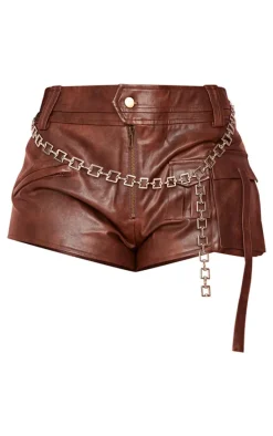 Shape Brown Faux Leather Belt Detail Hot Pants