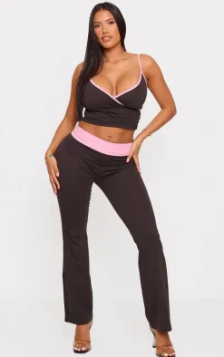 Shape Brown Fold Over Contrast Pants