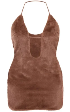 Shape Brown Fur Cut Out Bodycon Dress