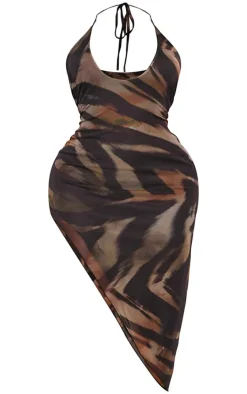 Shape Brown Halter Neck Print Dress