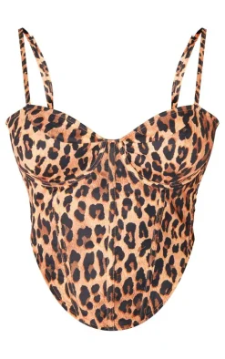 Shape Brown Leopard Corset Detail Top